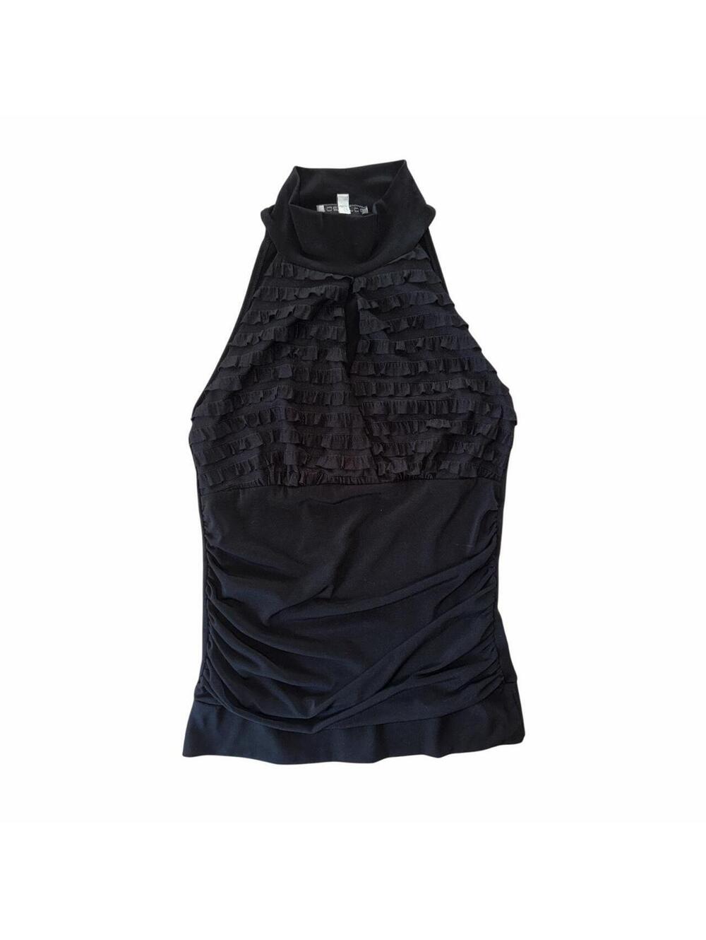 Moa Moa Black Ruffle Halter Top Keyhole Ruche Medium Y2K Euro Party Rave Style
